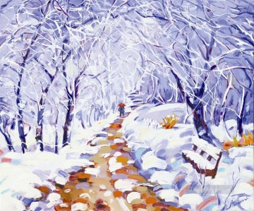 雪が降る公園のクリスマス Oil Paintings